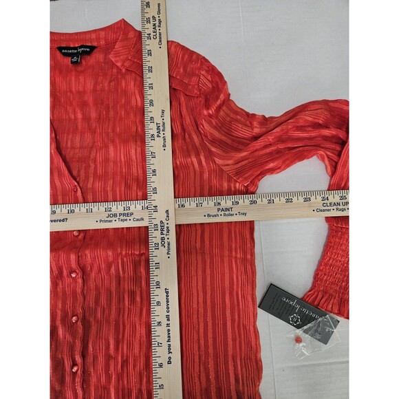 Nanette Lepore Striped Lurex Blouse In Saffron Sun M Button Down Nwt Top Career - Picture 7 of 10